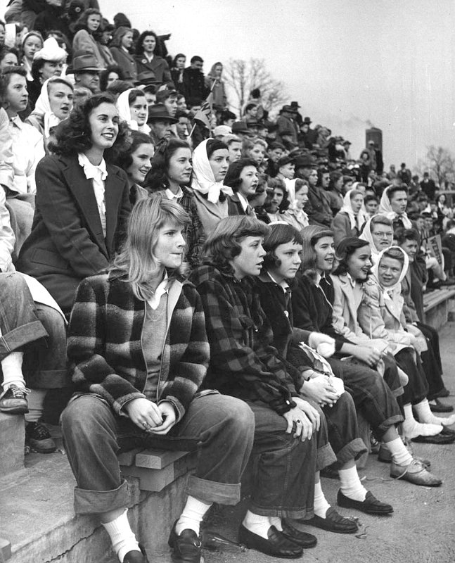 Crowd at a high school football game, 1944 (Notice that there are NO young men in crowd. WWII was going on)